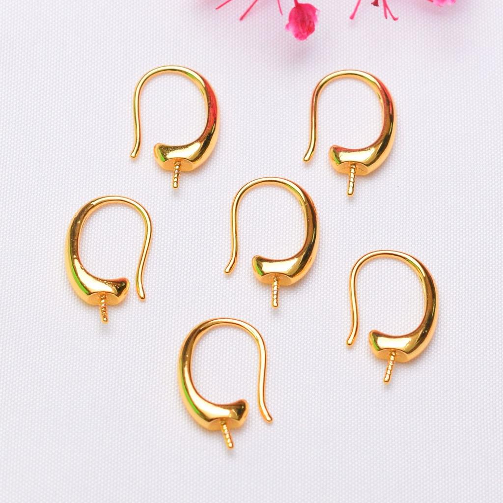 10pcs 18K Gold Half Hole Pearl Ear Hook Work In Progress Earrings Accessories DIY Handmade Glossy Earrings Jewelry