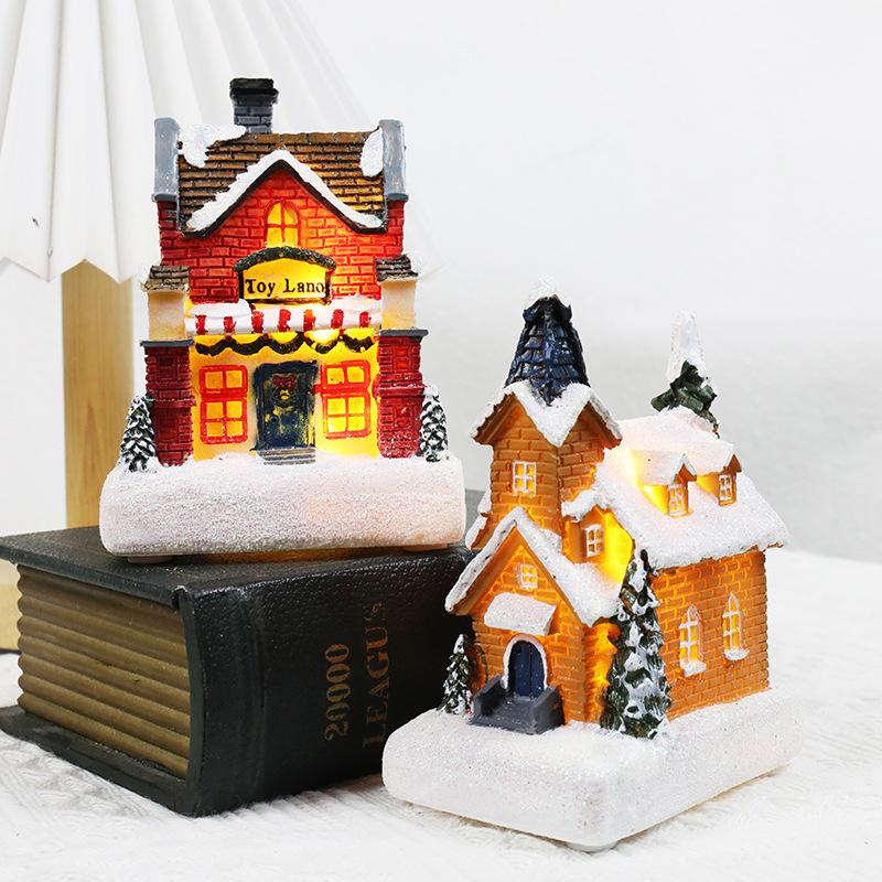 Glowing Christmas Cabin House with Led Lights Christmas Story Village Houses Festival Ornament Christmas Atmospheres Decor Props