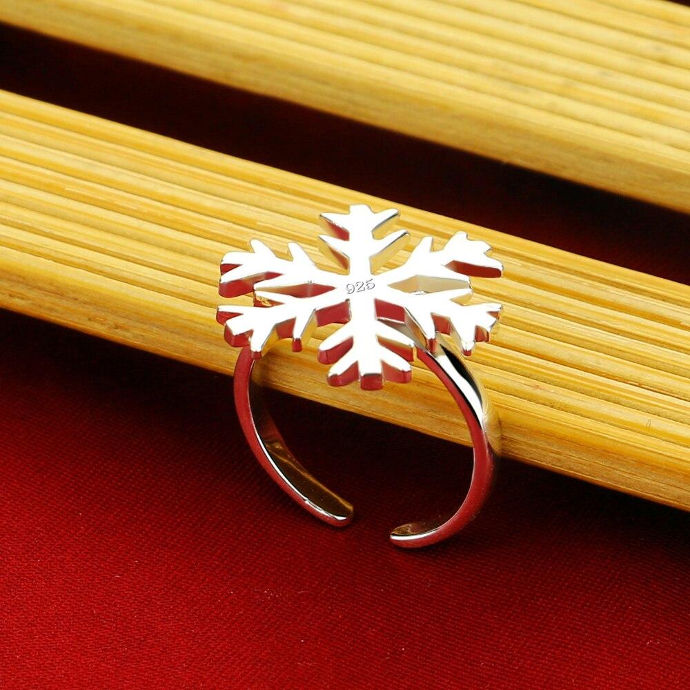 New Women's 925 Silver Ring Chic Snowflake Design Open Ring Fine Jewelry Cocktail Party Ring Gift