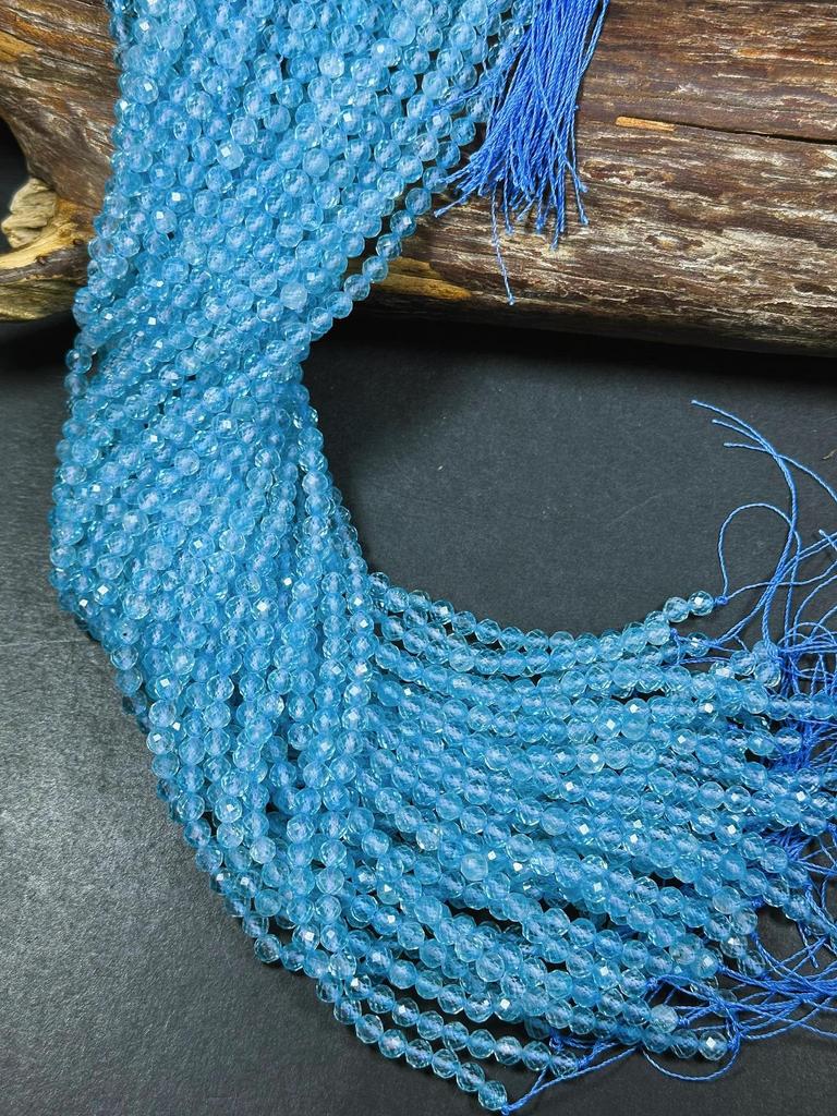 AAA натуральный голубой топаз драгоценный камень ограненный 3 мм 4 мм 5 мм круглые бусины, красивый натуральный морской голубой топаз камень бусина превосходного качества 15.5"