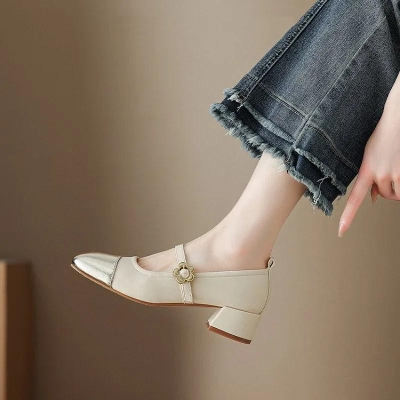Модные туфли Мэри Джейн с цветочной пряжкой в стиле ретро для женщин, дизайнерские туфли на мягкой подошве, женские туфли на низком каблуке, модные французские туфли-лодочки на весну и осень Laides