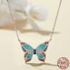 S925 Sterling Silver Colorful Butterfly Pendant Necklace Insect Neck Chain for Women Birthday Gift Fine Jewelry
