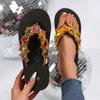 Fashion Big Rhinestone Wedge Heels Flip Flops Women Summer Beach 2025 Gold Lace Mix Color Crystal Clip Toe Sandals Woman Soft Slippers