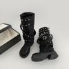 Черные сапоги на толстом каблуке и платформе в стиле ретро для женщин, новые летние универсальные сапоги для увеличения роста и узких брюк 2025 года