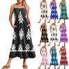 Women's Summer Spaghetti Strap Patchwork Beach Vacation Vintage Dress With Pockets
