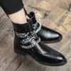 Mens Black Pointed Toe High Top Leather Boots - British Style Casual Formal Shoes