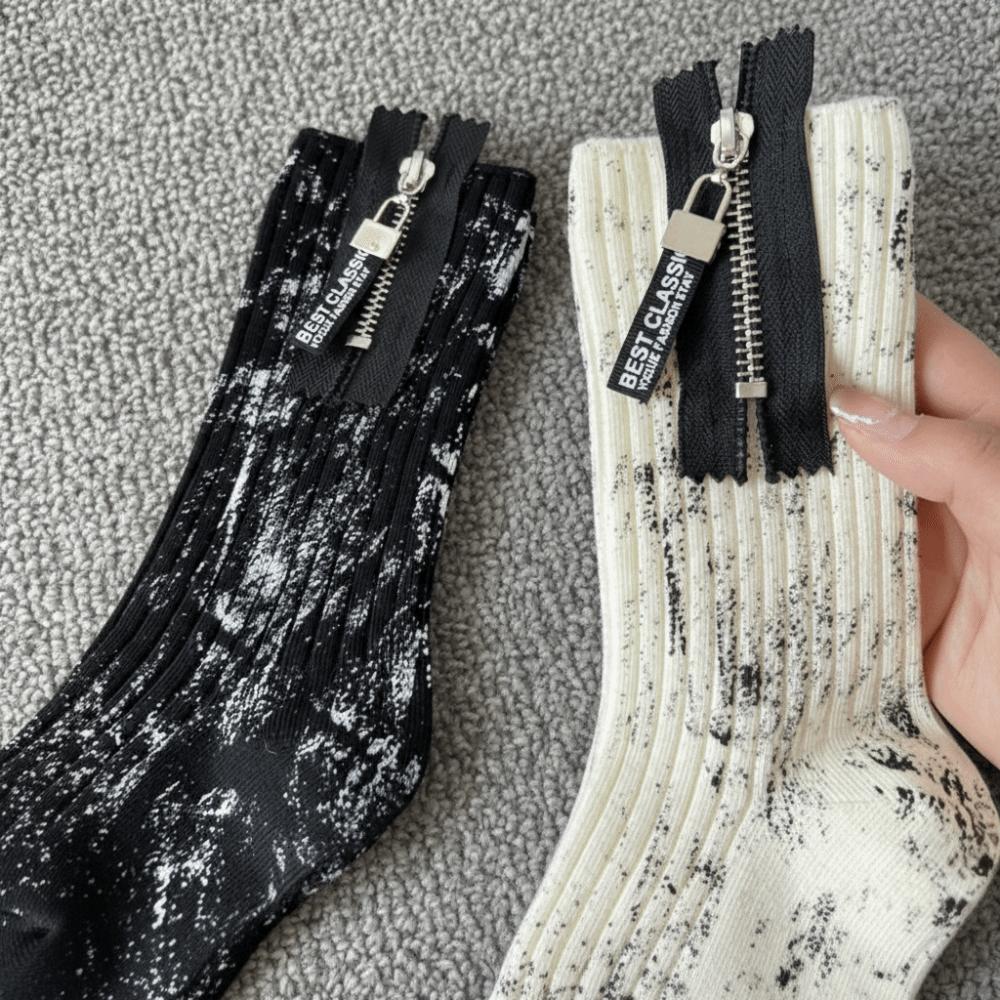 Spray Paint Splash Ink Mid Tube Socks Unique Mid-Calf Socks Fashion Zipper Socks  For Men Women