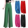 Women Suit Pants High Waist Straight Wide Leg Long Pants with Pockets Solid Color Chain