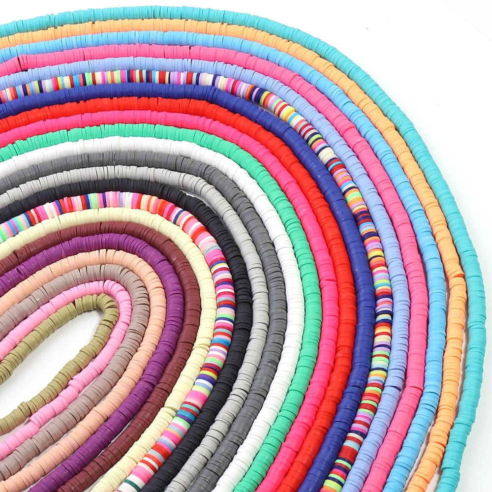 1 String 6mm Multicolor Polymer Clay Beads Flat Round Handmade Loose Spaced Beads For Jewelry Making DIY Bracelet Earrings Craft