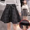 Женская шерстяная клетчатая юбка А-силуэта с высокой талией - Осень/Зима 2025, корейский стиль, юбка-зонт