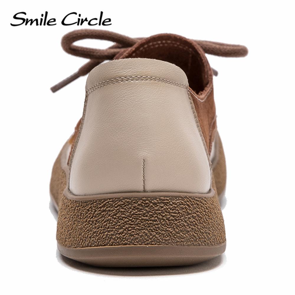 Женская повседневная обувь из натуральной кожи с круглым носком и шнуровкой на плоской подошве, модная удобная женская обувь