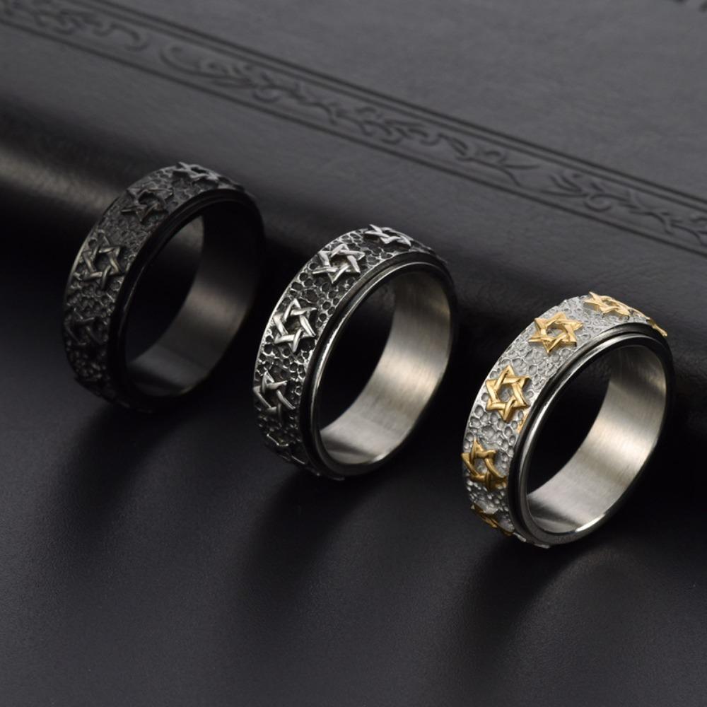 8mm Star of David Ring For Men Hexagram Six Pointed Rotable Ring Party Jewelry Gifts 2025
