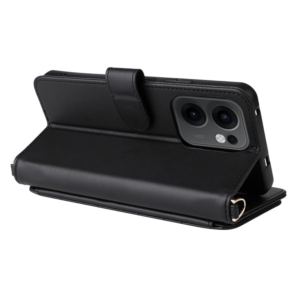 For Oppo Reno13 F 5G/4G Wallet Case with Shoulder/Wrist Strap Leather Phone Cover Stand