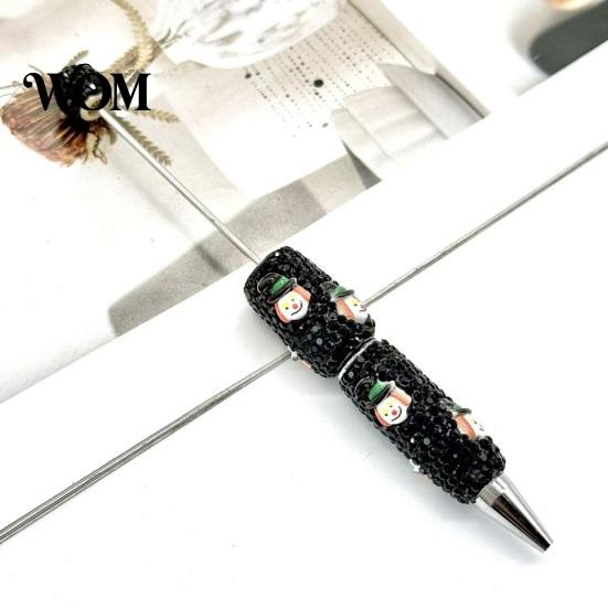 Holiday Party Favor Pen Rhinestone Beadable Pen, Glitter Plastic Beaded Halloween Pumpkin Ghost Skull Sparkly Gel Ink for DIY Craft Making,