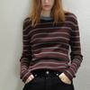 Новый осенне-зимний французский винтажный полосатый контрастный трикотажный свитер с круглым вырезом, облегающего кроя, универсальный, омолаживающий, в западном стиле, для женщин