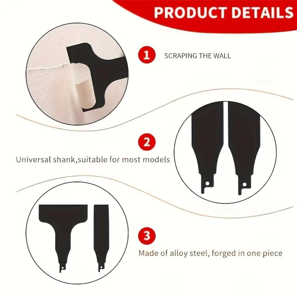 4-piece Steel Reciprocating Saw Shovel For Removing Tile Glue, And Mortar, Cleaning, Cleans Floors And Walls