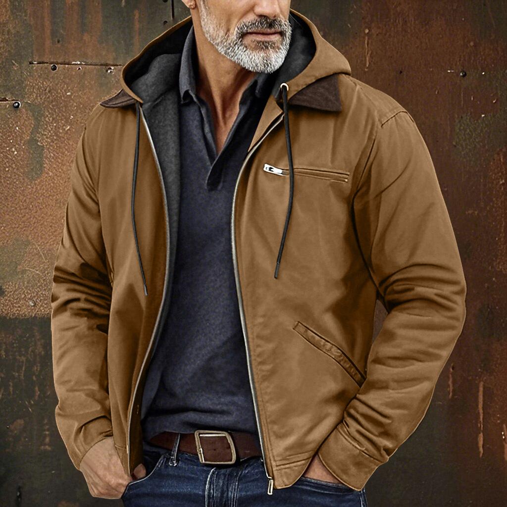 Men's Solid Color Zipper Pocket Hooded Sweatshirt Jacket Cardigan Men's Casual Jacket Cardigan