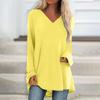 Women's Fashion Casual T-shirt Solid Color Long Sleeve V-neck Medium Long Top