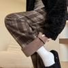 Рождественские клетчатые брюки палаццо длиной 150 см для миниатюрных женщин - Осенне-зимний повседневный универсальный наряд