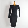 Fall and Winter New Arrival Pure Color Round Neck Sunken Stripe Long Sleeves Knitting Dress Women's Clothing Silm Slim Looking Bodycon Dress