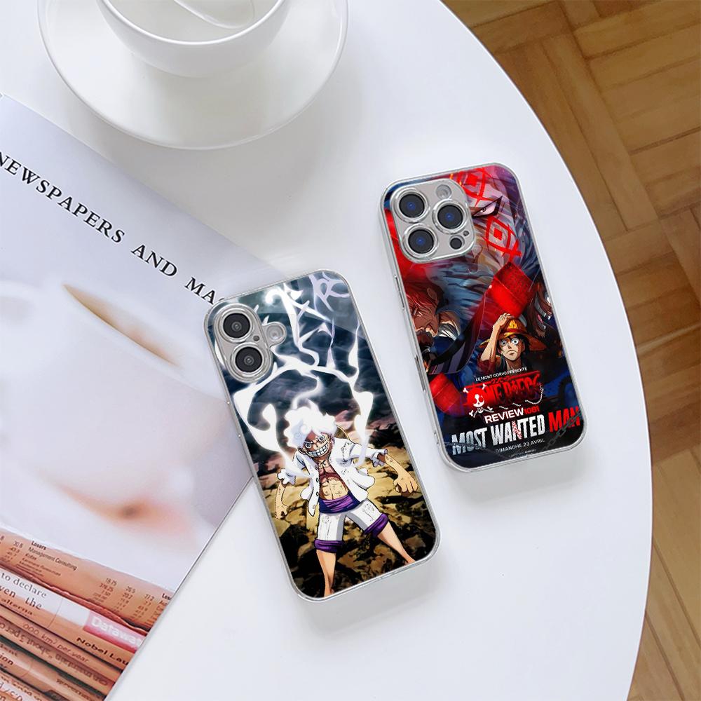 Чехол для телефона N129 Anime One Piece Gear 5 Luffy для iPhone 16 15 13 Pro Max Samsung S24 S23 A54 A35 Xiaomi Redmi Note13 с позолоченной рамкой и закаленным стеклом