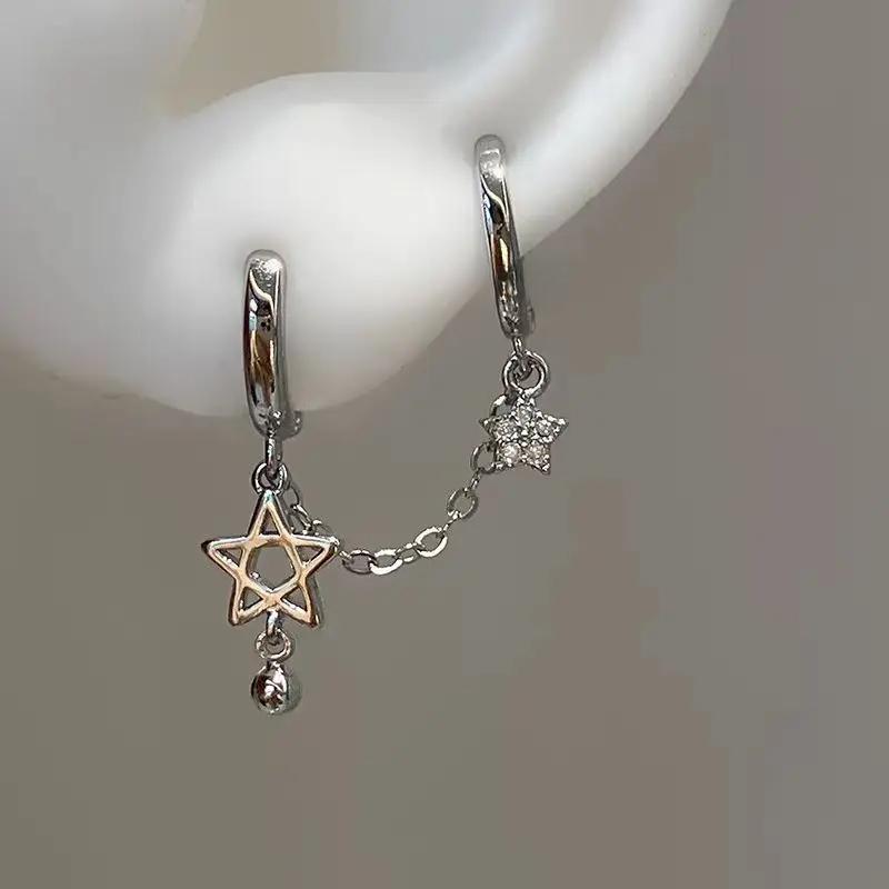 1 шт. серебряные серьги-гвоздики в форме звезды с двойным отверстием для уха из нержавеющей стали для женщин, ювелирные изделия