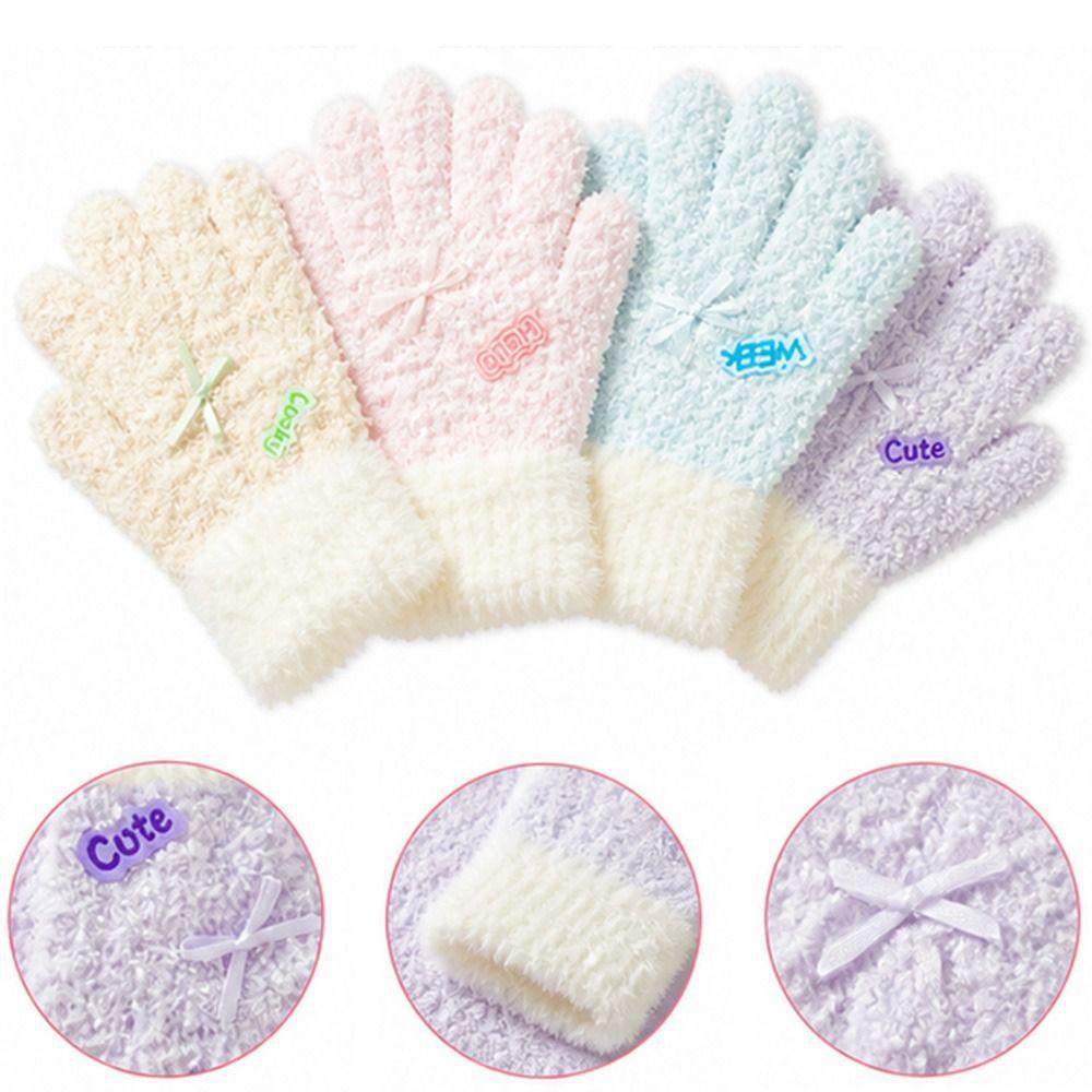 Soft Children's Knit Gloves Knitted Full Finger Mittens Kids Winter Gloves for Young Children