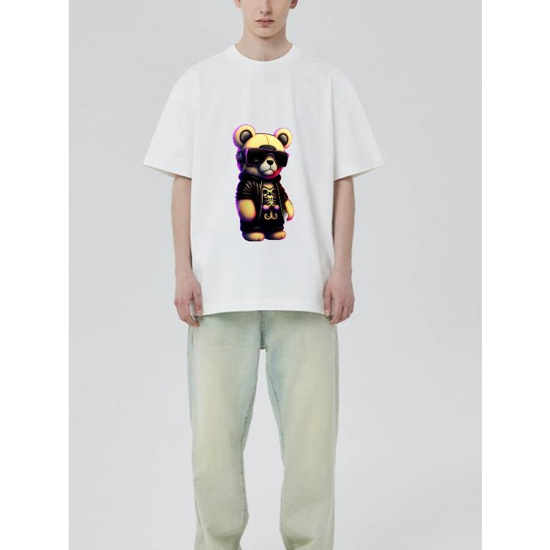 Черная футболка с мультяшным медведем в солнечных очках и дизайном черепа для повседневной носки