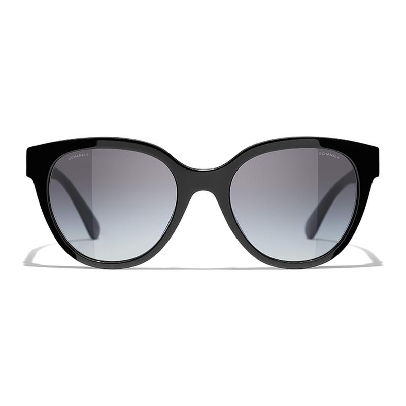 CHANEL letter decoration acetate frame butterfly sunglasses women's black