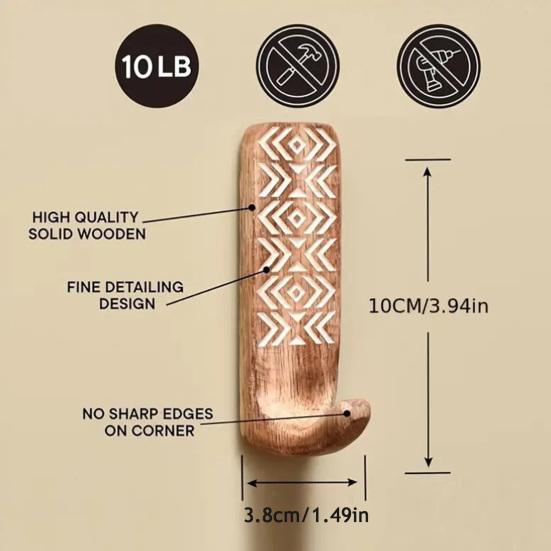 3 шт. Утолщенные настенные крючки из чистого дерева с металлическими усилениями Сверхпрочные вешалки для пальто и рюкзаков Домашний декор