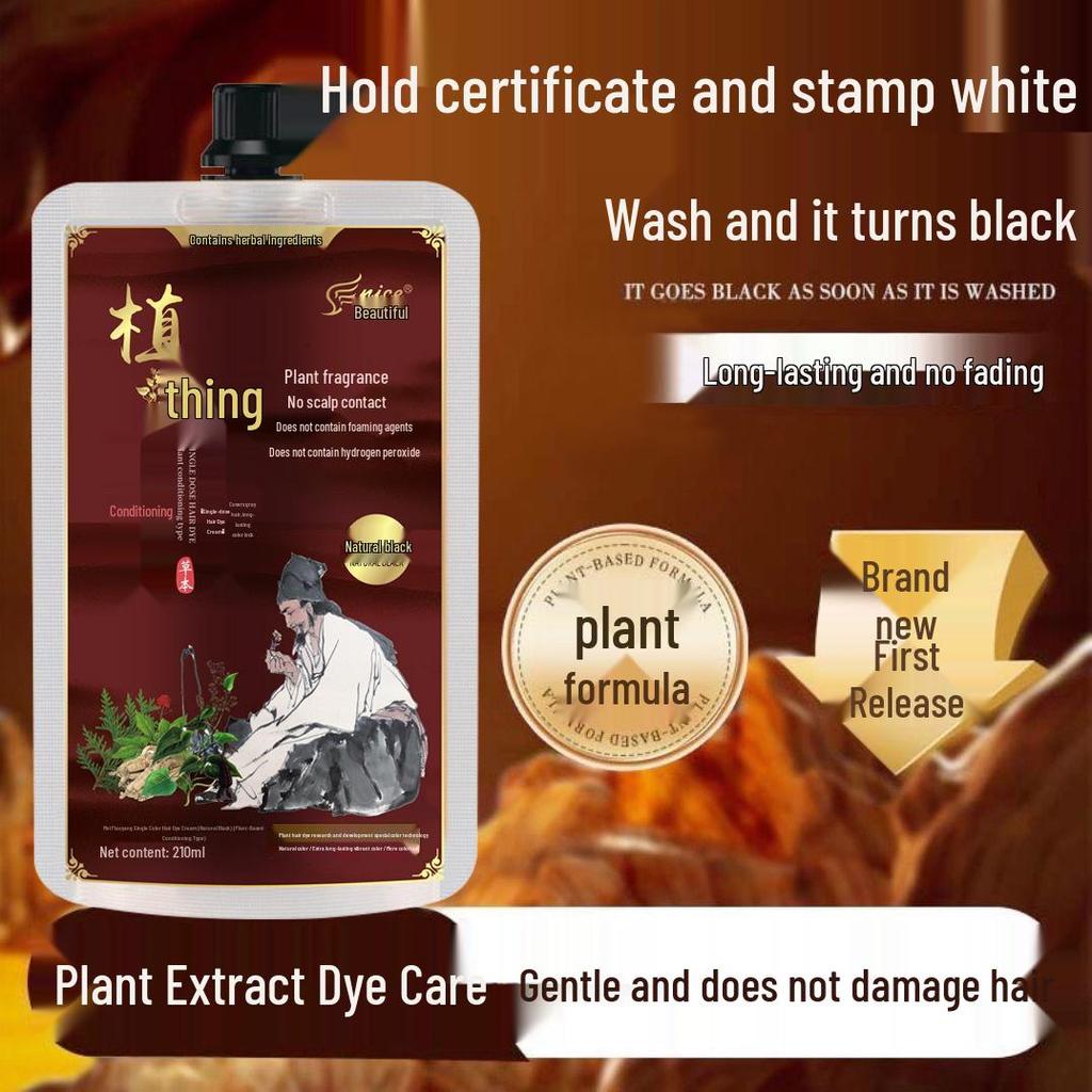 Single-Dose Plant-Based Hair Dye Cream: Natural Black, Non-Irritating, White Coverage for Men & Women.