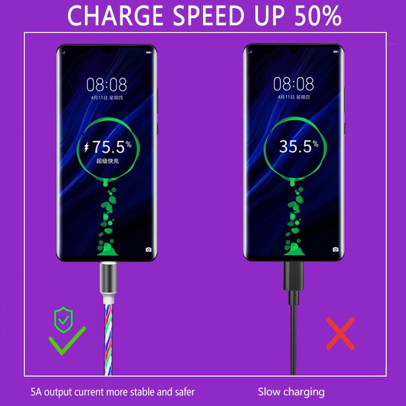 VAORLO Светящийся зарядный кабель Micro 8Pin 5A Type-C USB зарядное устройство Высокая совместимость для Android XiaoMi Huawei iphone 11 12 13