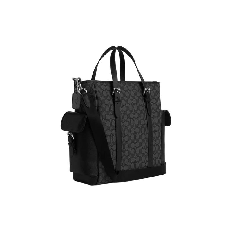 COACH handbag Sprint 29 classic old flower all over printed zipper closure iconic jacquard shoulder crossbody large size men's silver and charcoal