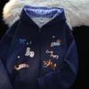 Dog embroidered plaid hooded sweater cardigan women's spring and autumn new Korean lazy style chic coat