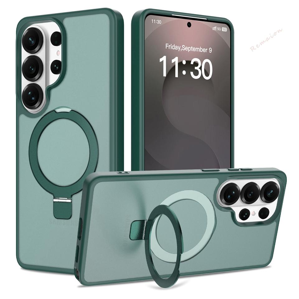 Матовый магнитный чехол для телефона Samsung Galaxy S26 S23 S22 S24 S25 FE Ultra Edge Magsafe Металлическая подставка Защита зарядки Чехол