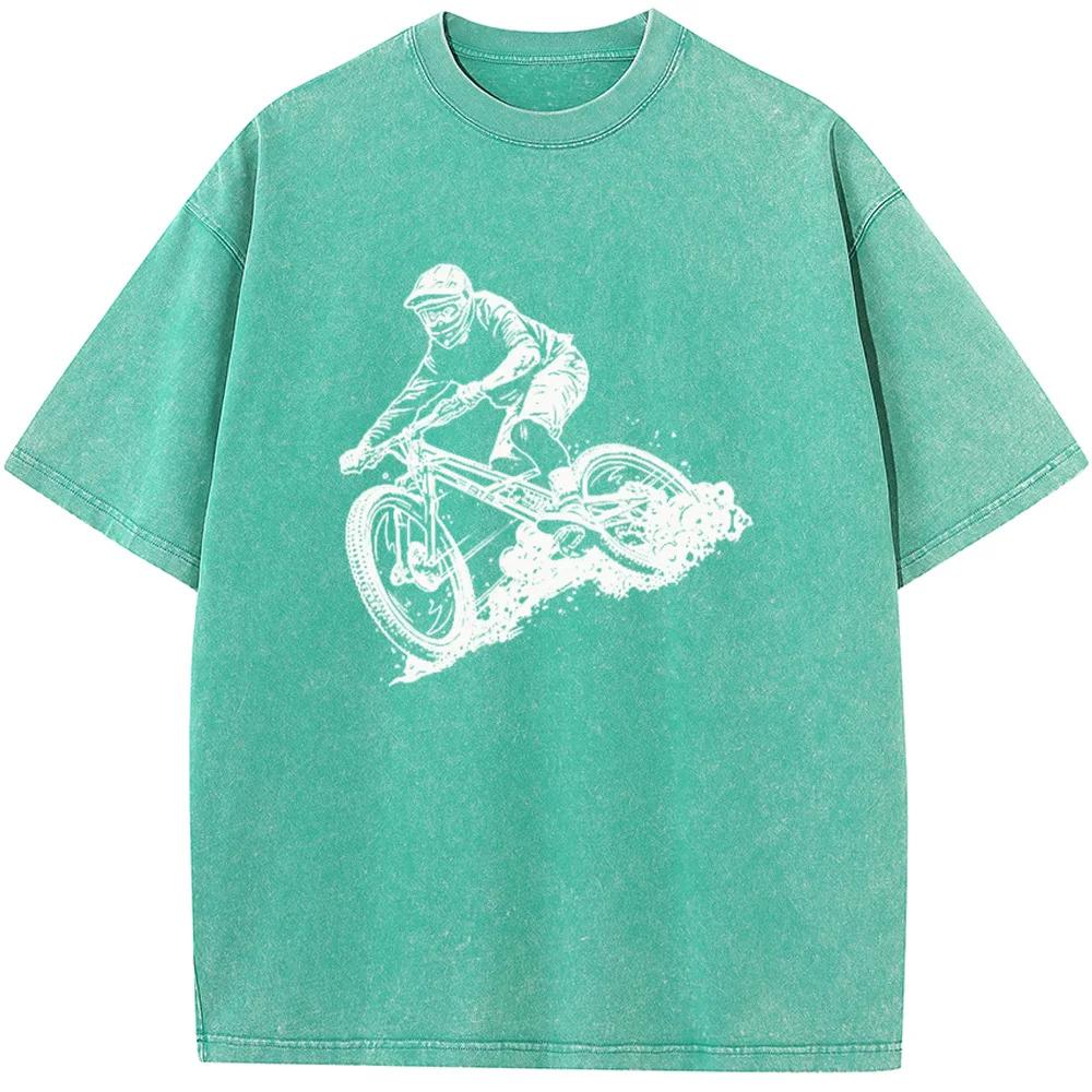 Футболка мужская с принтом «Езда на велосипеде», хлопковая, стираная, с круглым вырезом, новинка, повседневная, свободная, отбеленная футболка