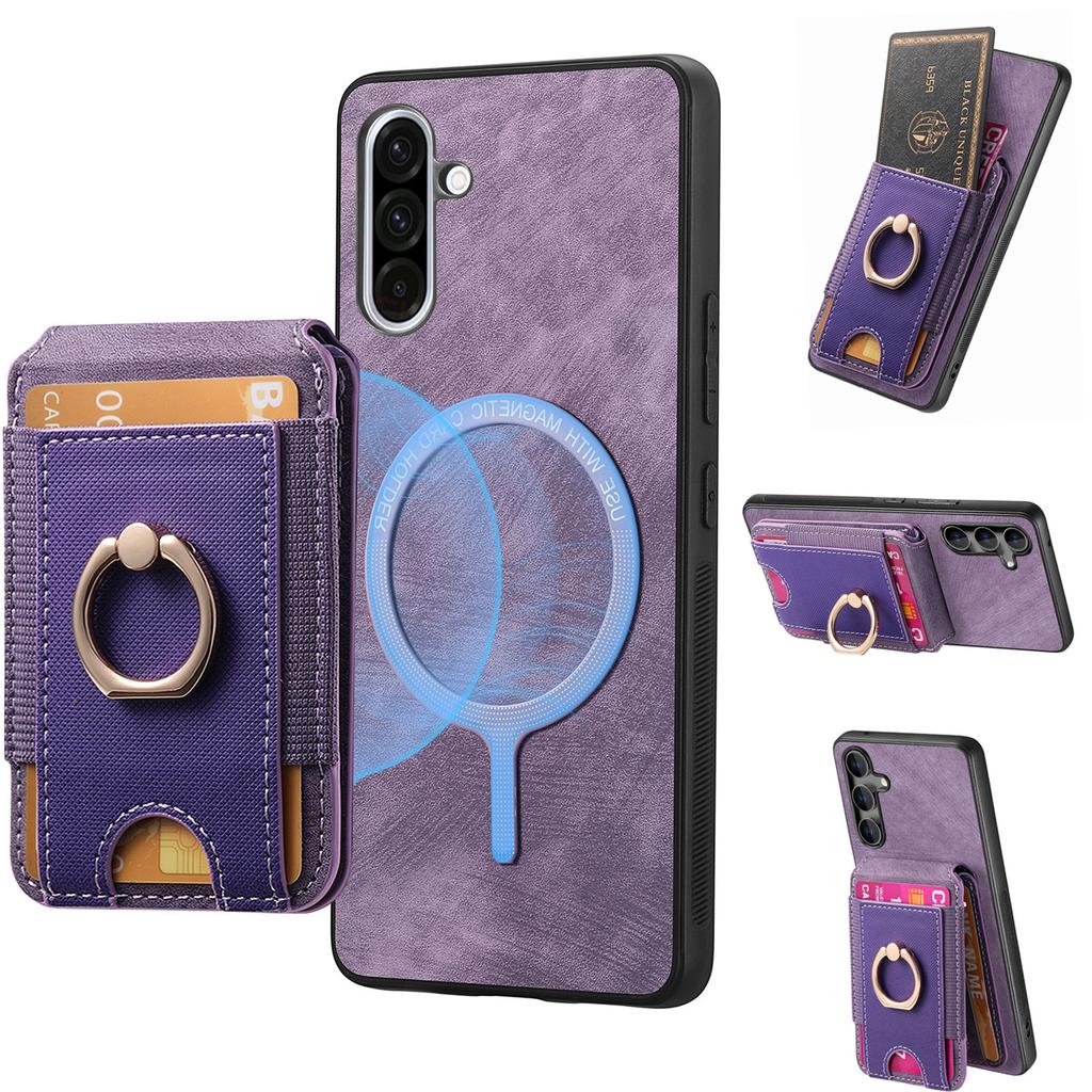 For Samsung Galaxy A36 5G Case Compatible with MagSafe Leather Back Cover with Detachable Card Holder Kickstand