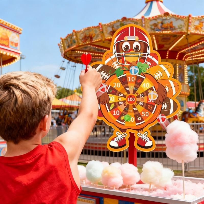 Turkey Dartes Board with Sticky Ball and Dartes Thanksgiving Games Christmas Gift Indoor/Outdoor Party Game Toy for Kids