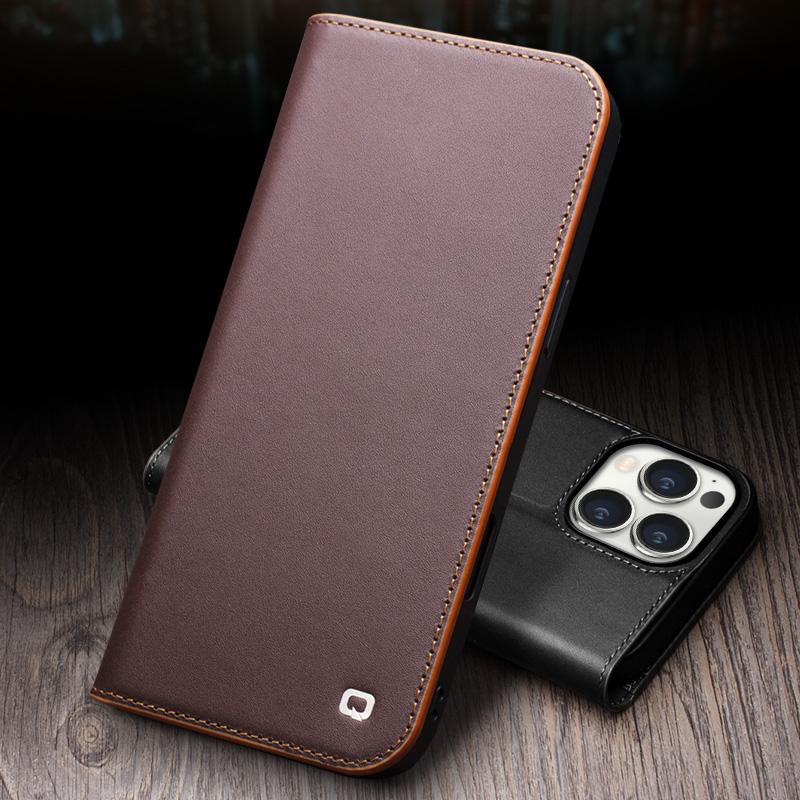 QIALINO Luxury Slim Handmade Phone Cases for iPhone Air 17 16 15 14 13 Pro Max Genuine Leather Wallet Card Slot Flip Cover Case