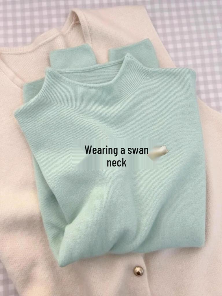 Gray Half-High Neck Slimming Knit Sweater - Women's Versatile Autumn/Winter Slim-Fit Top