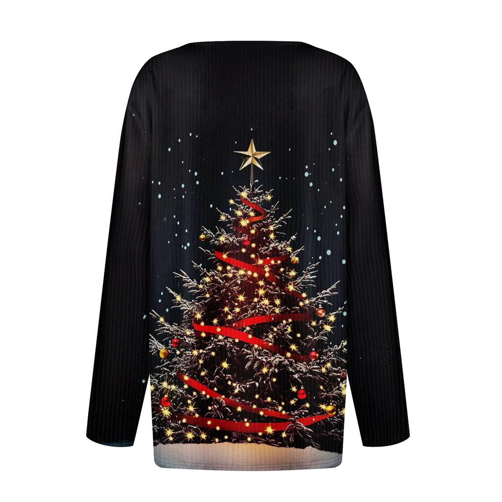 Женская футболка с принтом на пуговицах, длинный рукав, вязаный свитер, повседневный, модный, на выходные, базовый, с V-образным вырезом, обычный топ