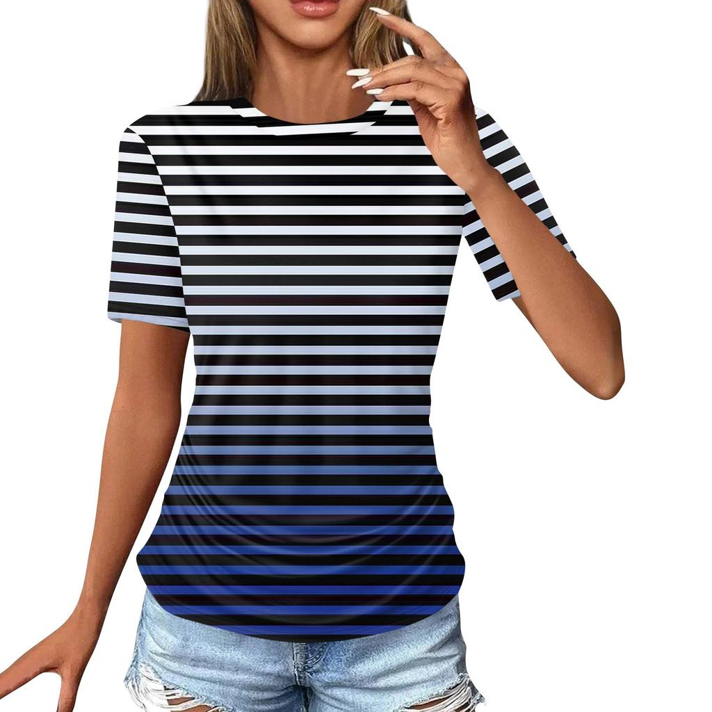 Женские футболки, модные повседневные топы с круглым вырезом и коротким рукавом, туника с принтом