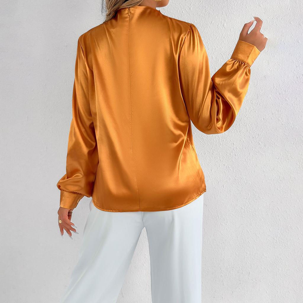 Light Transparent Solid Color Long Sleeved Top Satin Women’s Blouses & Shirts