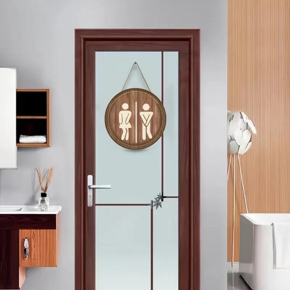 Wooden Bathroom Sign Plate Ornament Circle Decorative Plaque Toilet Decorative Plate Home Decor