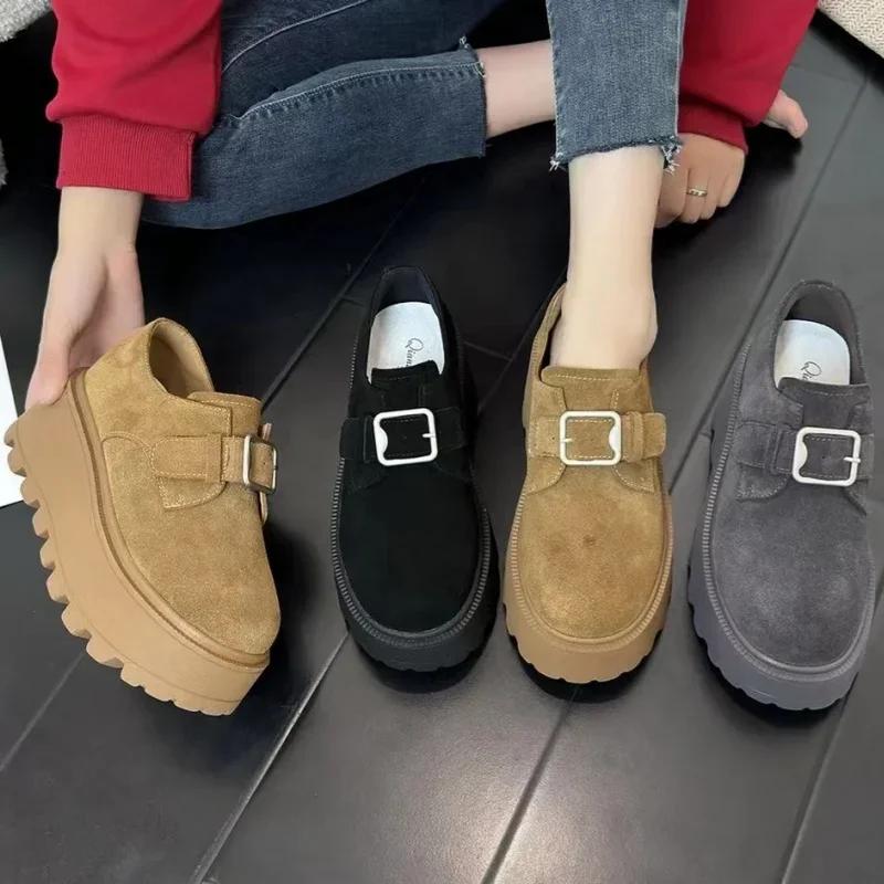 Женские замшевые мокасины на платформе, повседневные кроссовки на высоком каблуке, обувь 2025 года, спортивная обувь для бега, новинка зимы для путешествий, Zapatos Mujer