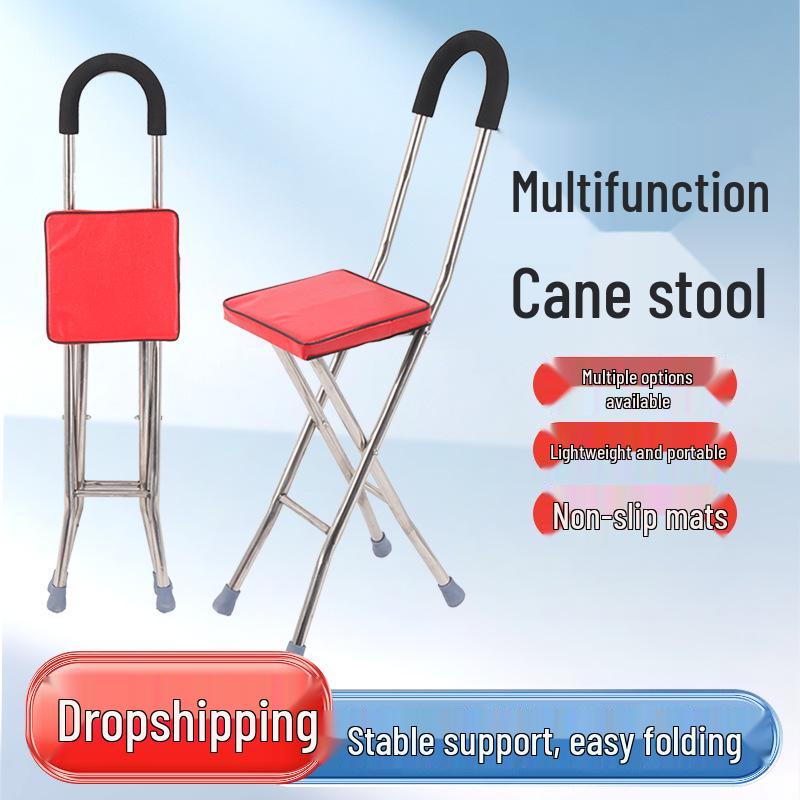 Multi-functional Anti-slip Folding Cane Stool for Elderly – Lightweight and Four-legged Chair for Outdoor Walking