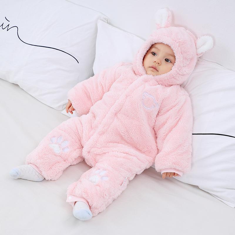 Детский комбинезон-боди Осень Зима Детский Утепленный Сохраняющий Тепло Ромпер Младенец Малыш Флис Хейли 0-2 года Новорожденный Пальто с капюшоном