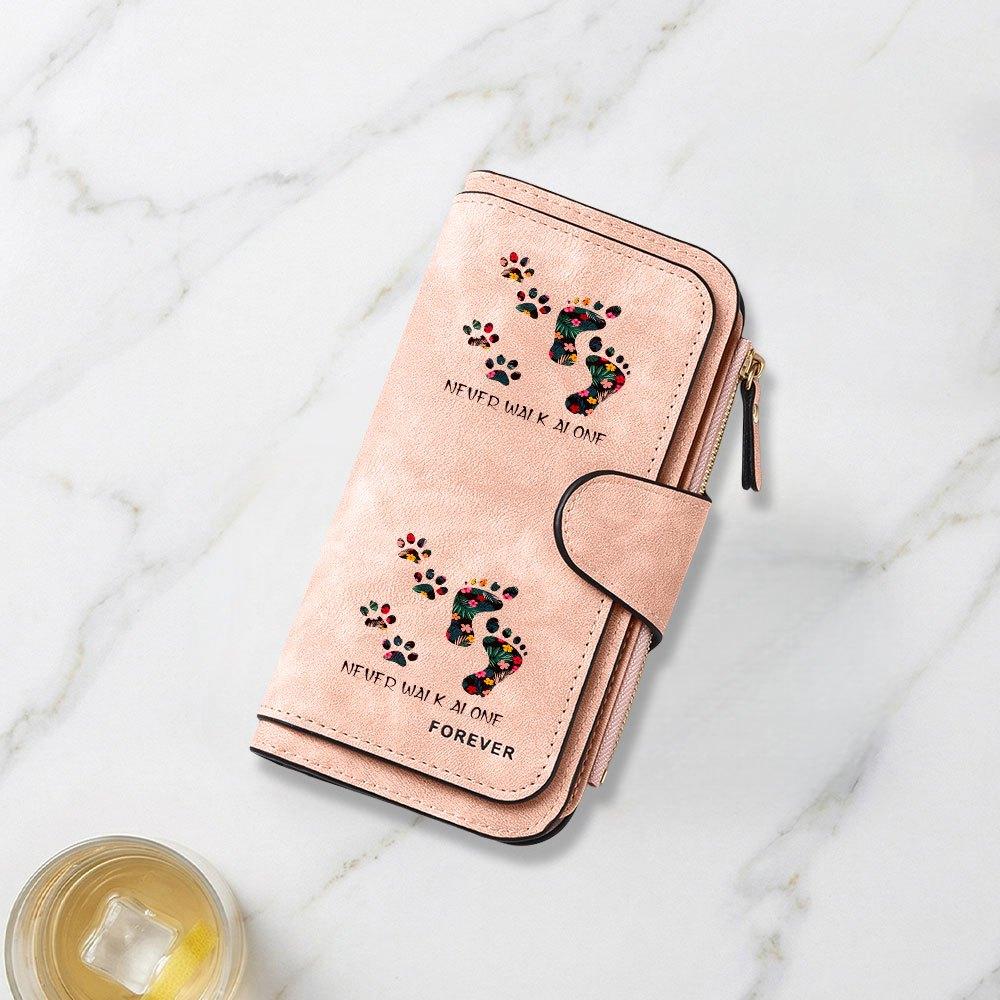 Fashionable long wallet with eye catching footprints and paw prints print design multifunctional portable and convenient coin purse with ample
