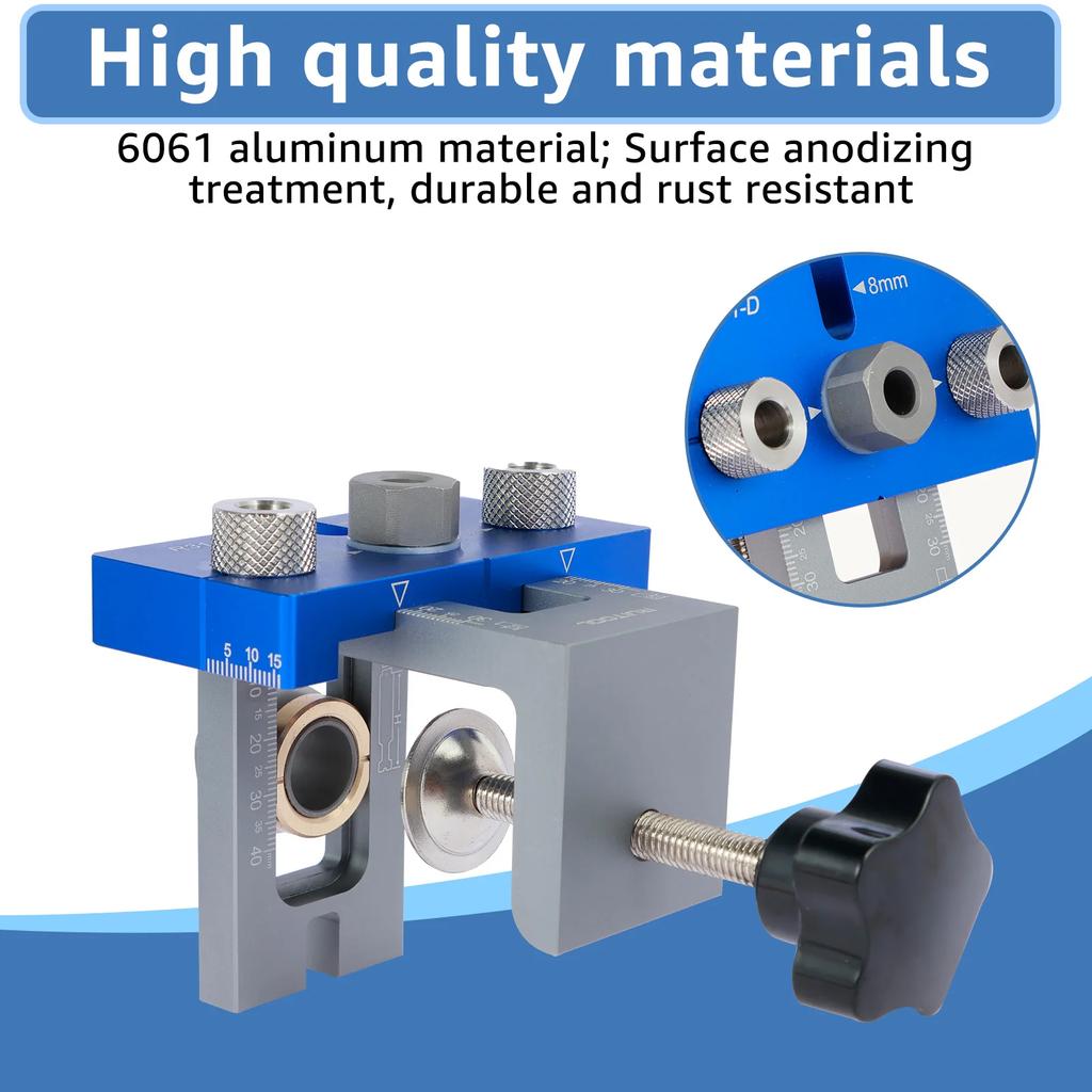Doweling Jig Kit Woodworking Pocket 3 In 1 Drill Hole Jig 8MM 10MM 15MM Drilling Locator Punch Positioning Guide Puncher Tools