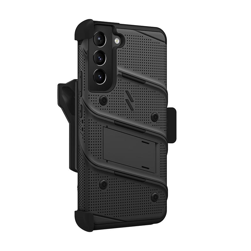 Zizo Bolt Series - Pancerne Etui Samsung Galaxy S22+ Ze Szkłem 9H Na Ekran + Uchwyt Z Podstawką (Czarny)